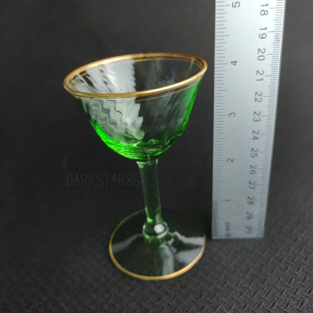 Pair of Vintage Green Gold-Trimmed Small Stemware Glasses - Picture 7 of 8